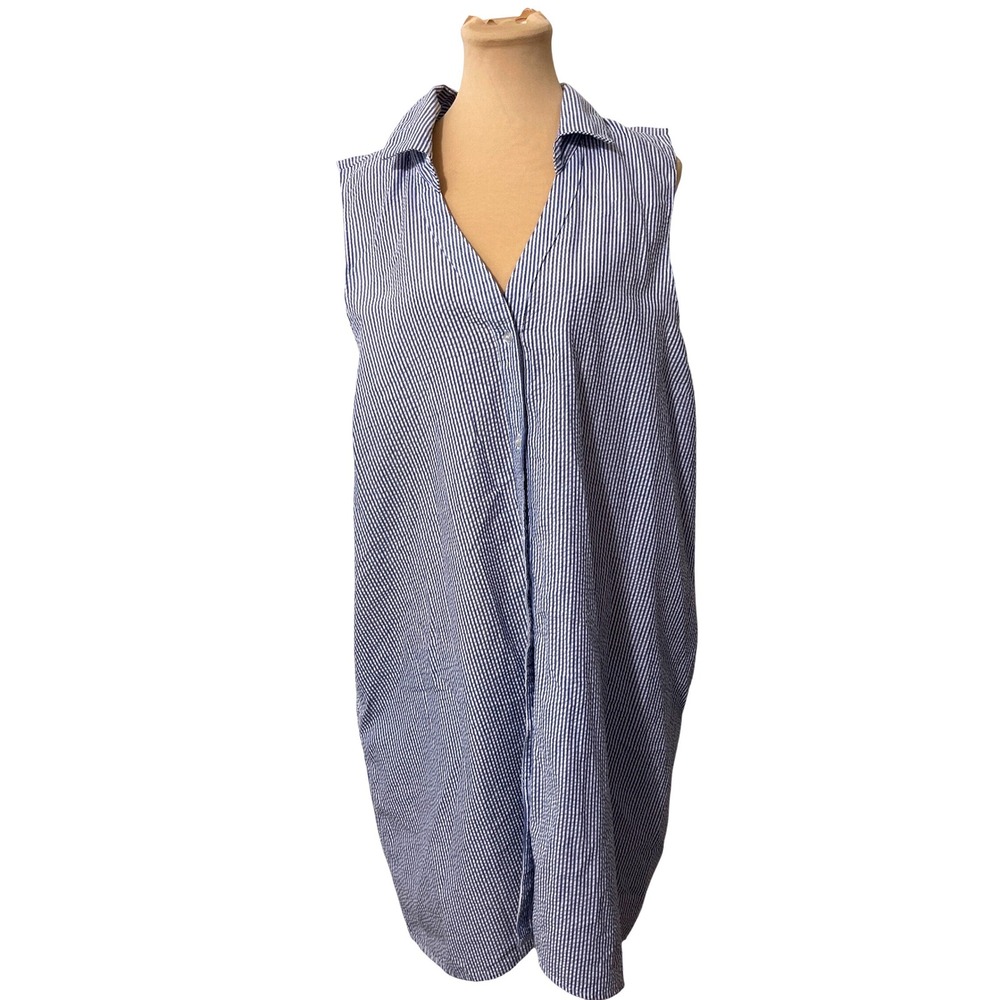 Nina Leonard Womens Blue White Striped Sleeveless Nautical Shirt‎ Dress Size 16